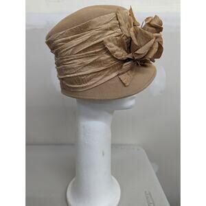 Louise Green Womens Wool Cloche Hat Flower Ribbon Tan One Size